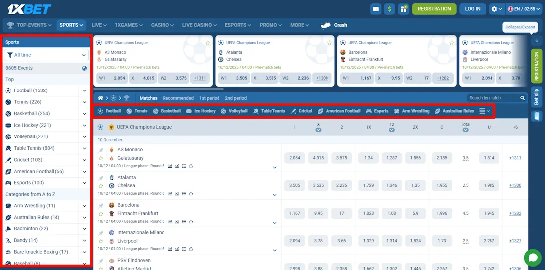 1xBet Sports Screenshot